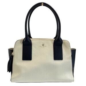 Kate Spade Lydia Southport Colorblock Pebbled Leather Satchel Tote Cream Black